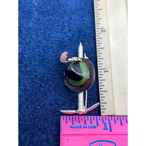 Tyrolean Hat Tie Tack Pin With Feather Design Silver & Enamel Accents - Picture 4 of 4